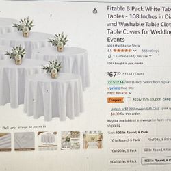 6 Banquet Tablecloths - Round 108” White