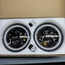 Pair 7 inch LED Headlights For Jeep Mazda Miata MX5 MX-5 Halo Angel Eye