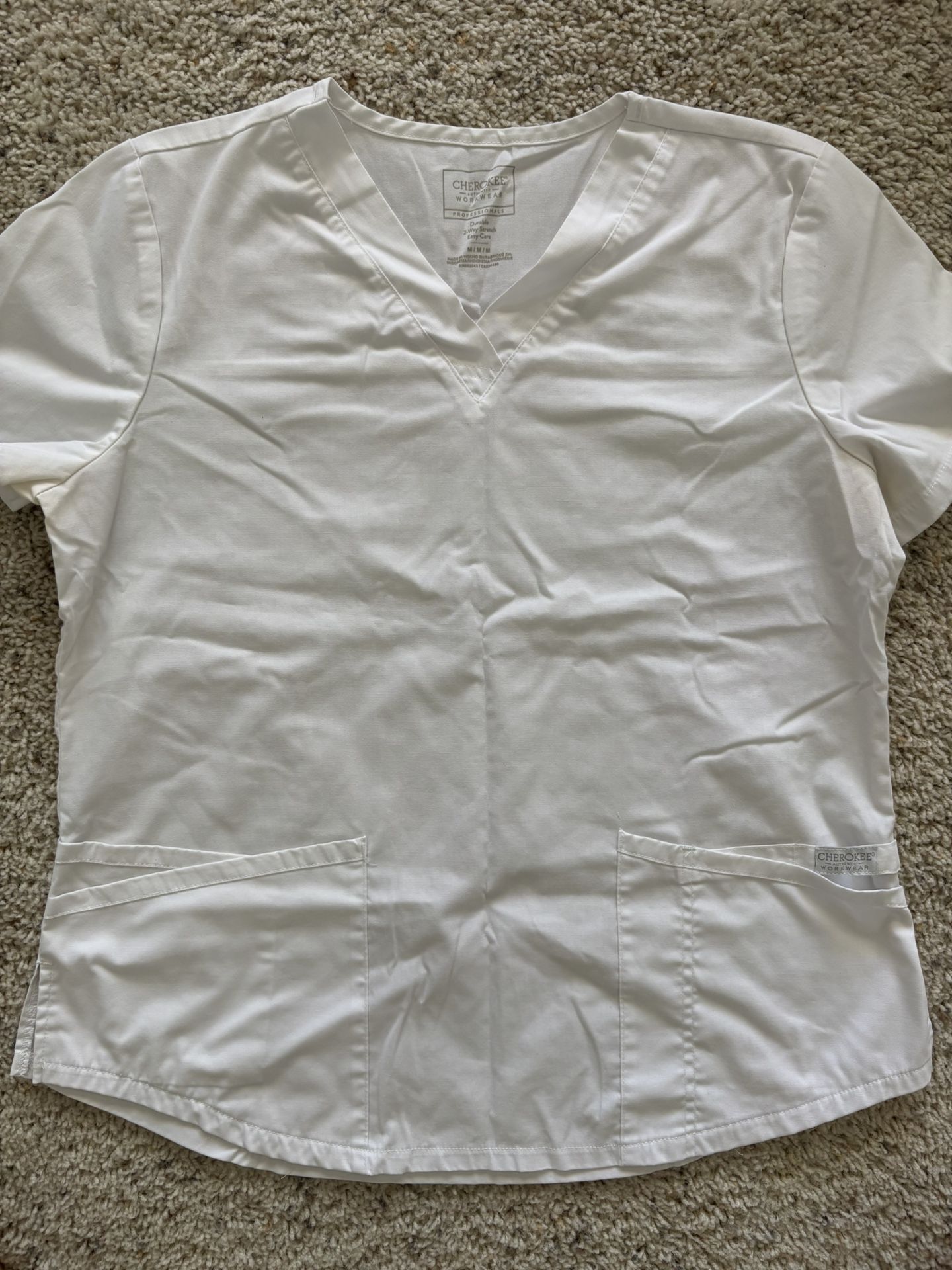 2 Cherokee White Scrub Tops – Size M – Cheap!