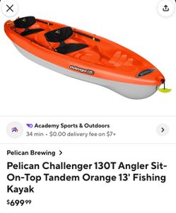 Pelican Challenger 130T Angler Sit-On-Top Tandem Orange 13' Fishing Kayak