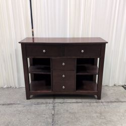 Dark Brown Wood TV Stand with Multiple Drawers
