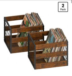 Novimango Record Storage Crate 2 Pack Vinyl Record Storage Crates Classic Record Organizer for Albums Vinyl Record Holder with Handle, Holds 120 Recor