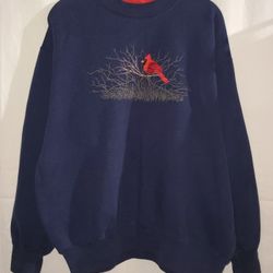Morning Sun Red Bird Crewneck Blue Sweatshirt.