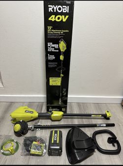 RYOBI 40V 15 in Cordless Battery Attachment Capable String Trimmer with 4.0 Ah Battery and Charger