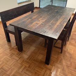 Solid Wood, Rustic Table Bench, And Two Chairs. Palm Beach Gardens.