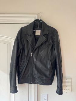 Men’s Mango Black Leather Biker Jacket Size M