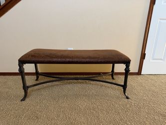 Upholstered Bench with Ornate Metal Base