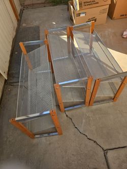 Metal Mesh Shelving Units with Wood Accents – Set of 3