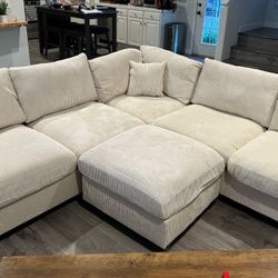 New Beige Corduroy Sectional Couch Sofa! Includes Free Delivery 🚚! Free Assembly!