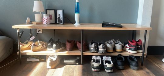 Large Wood & Metal Console / Shoe Rack – 5 ft