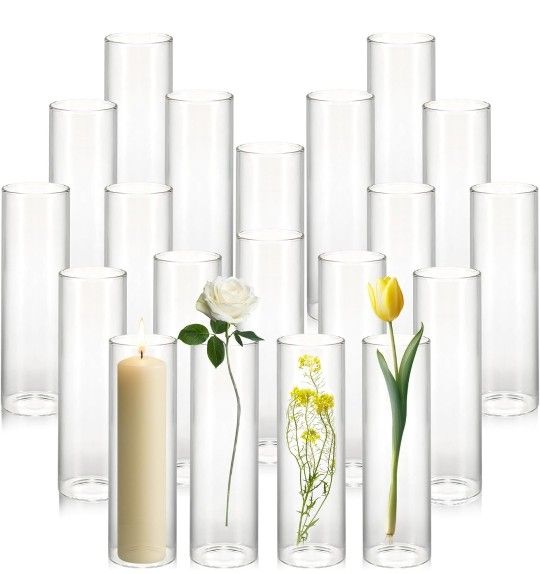 20 Pack 5.9" Tall x 1.8" Diameter Clear Glass Cylinder Vases - Multi-Use Flower Vase, Hurricane & Floating Candle Holders for Wedding Centerpieces
