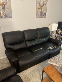 2 AC Pacific Xaviar Contemporary Top Grain Leather Match Upholstered Sofa with 2 Recliners, Charcoal