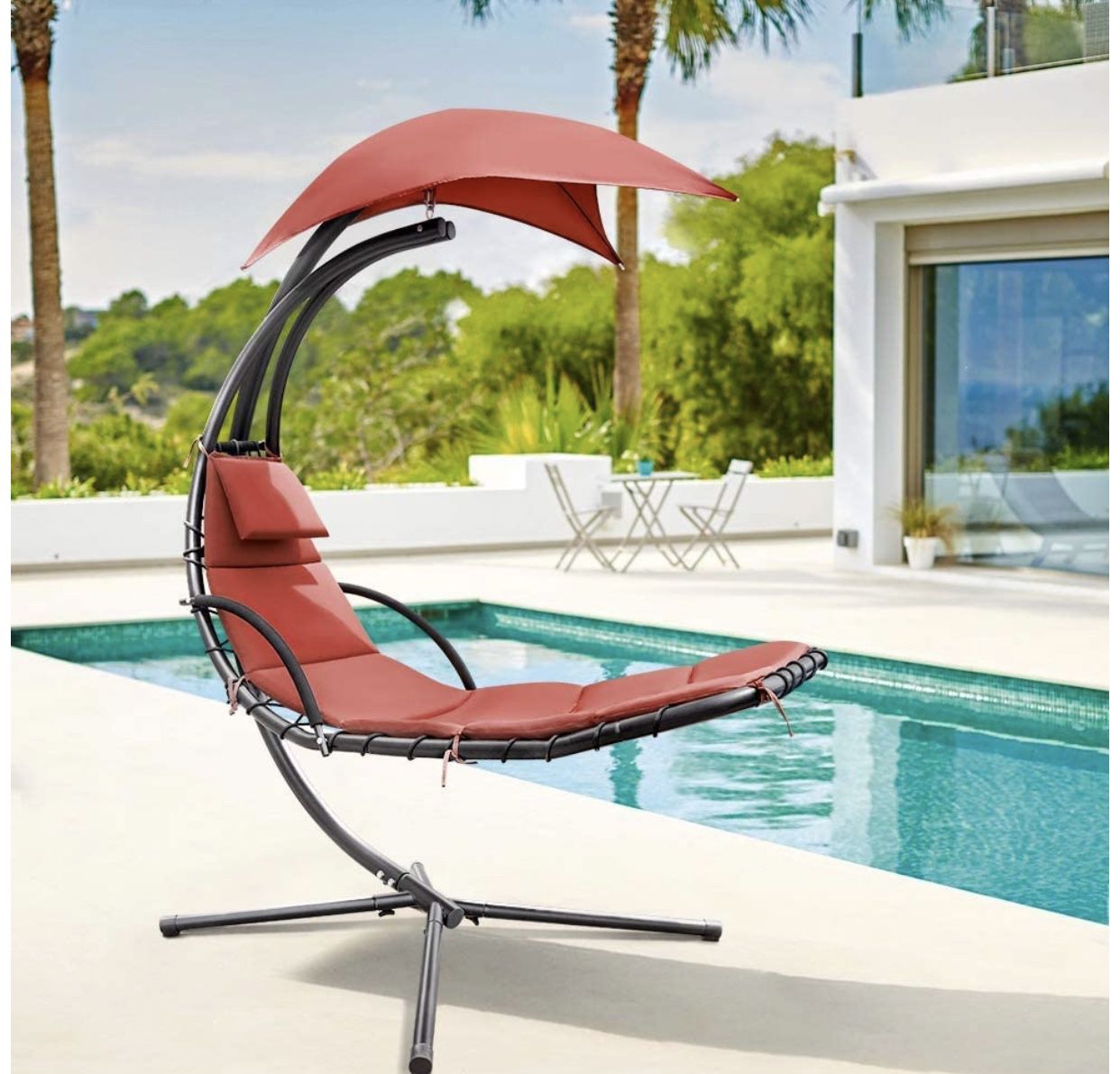 Shipping Only - Hammock Lounge Chair Outdoor Hanging Chaise Lounge Swing Chair Canopy Umbrella Sun Shade Free Standing Floating Bed Furniture for Bac