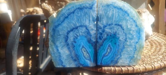 Stunning Blue Brazilian Geode Bookends