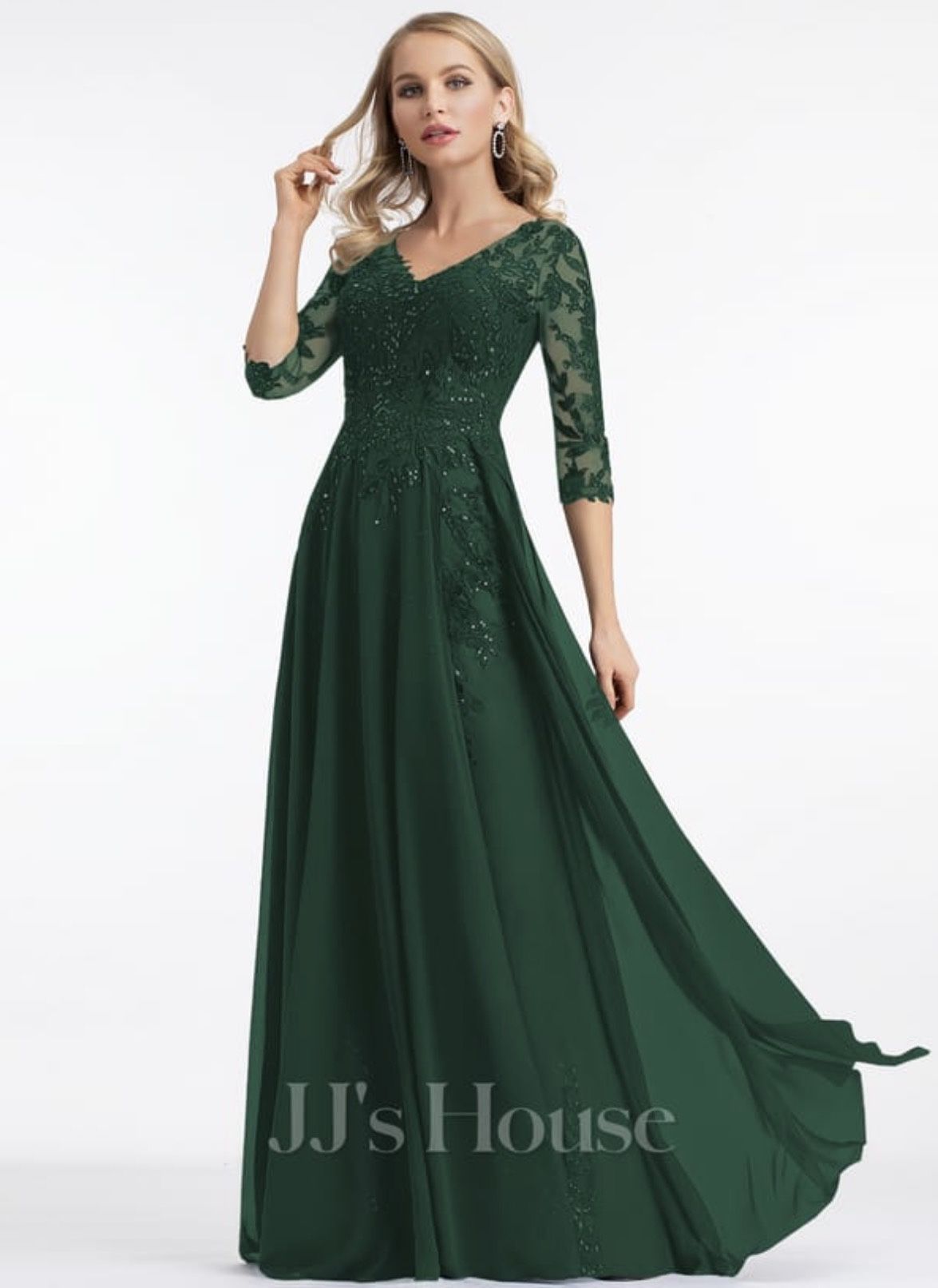 A-line V-Neck Floor-Length Lace Chiffon Mother of the Bride Dress With Sequins #290361