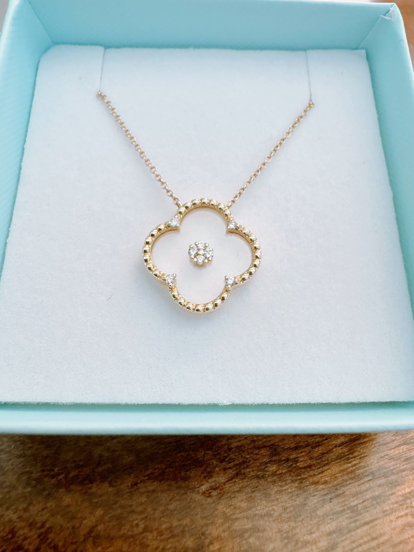 14K Gold Diamond Van Cleef & Arpels Style Necklace