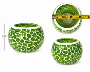 Green Glass Mosaic Cracked Candle Holder -3pc