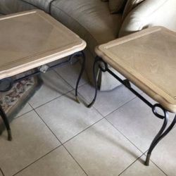 2 Stanley solid wood and wrought iron heavy matching end tables