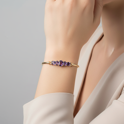 10K Yellow Gold Amethyst Bangle Bracelet