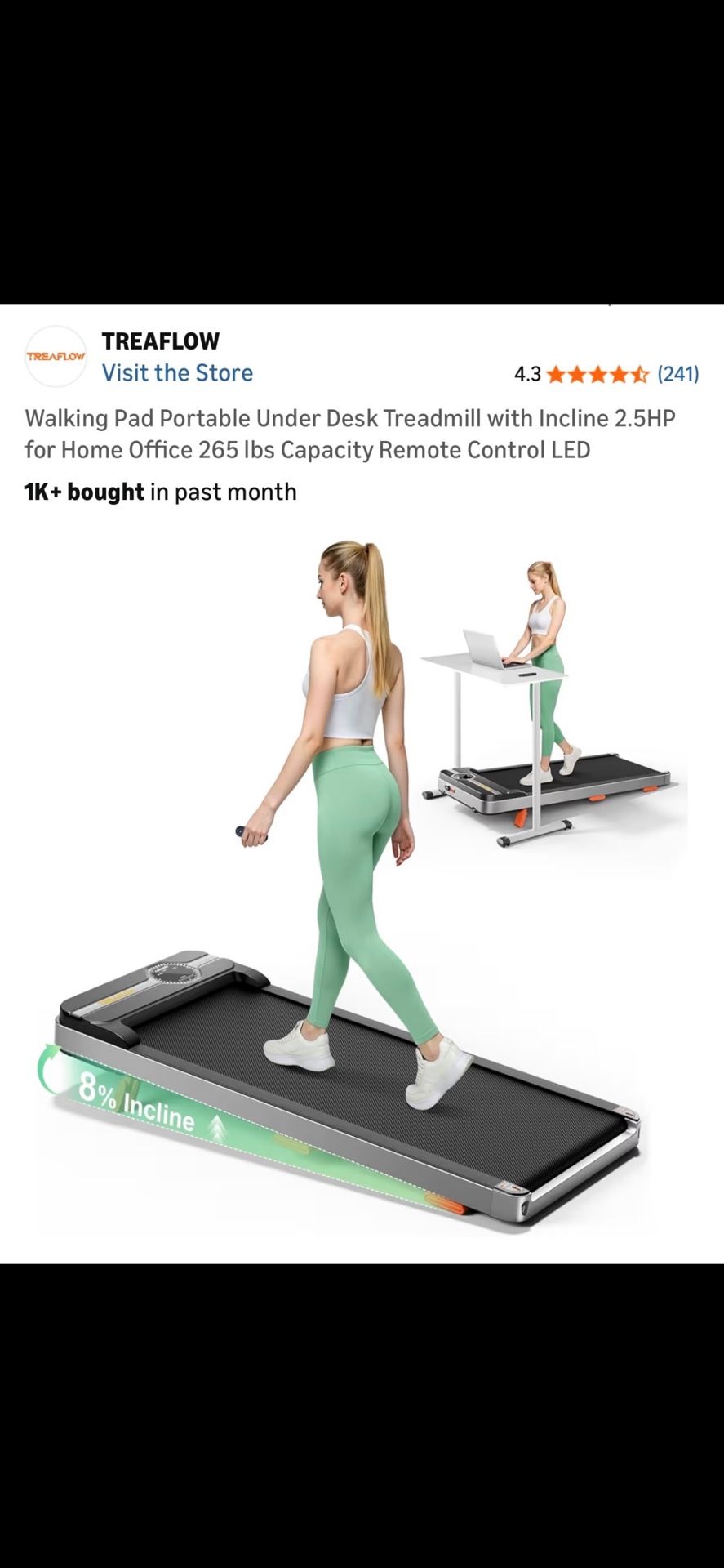 Treaflow Under Desk Treadmill With Incline And Remote Control New Still Factory Sealed 