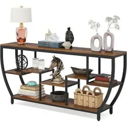 70.9" Industrial Console Sofa Table with 7-Tier Storage Shelves for Living Room, Hallway, or Foyer