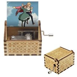 Howl Castle Music Box Hand Crank Wooden Anime Gift for Birthday