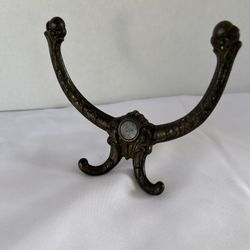 Elegant Antique Cast Iron Double Hat &Coat Hall Tree Hook - 5-1/4"W x 3-7/8"H