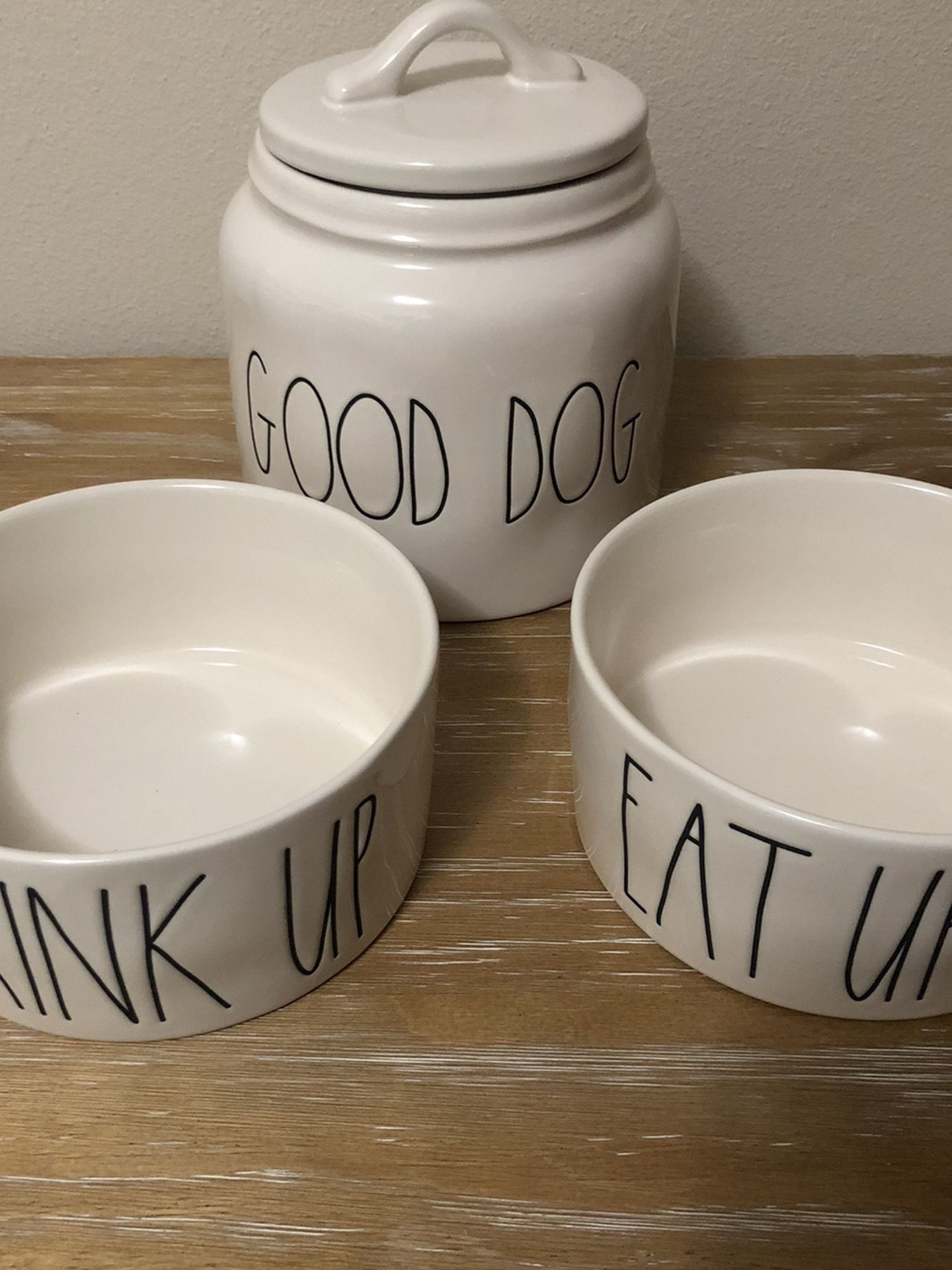 Rae Dunn Dog Bowls And Canister