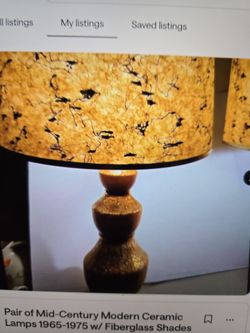Pair of Mid-Century Modern Ceramic Lamps 1(contact info removed) with Fiberglass Shades