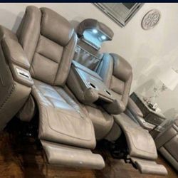 Real Leather Power Recliner Sofa By ASHLEY FINANCING AVAILABLE 