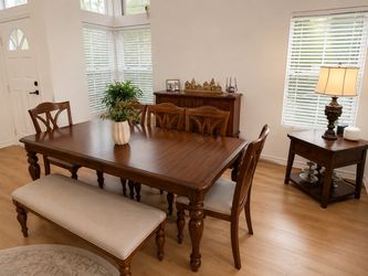 Wood Dining Table with Chairs and Bench