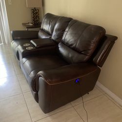 Leather 2 Seater & 2 Table Chairs 