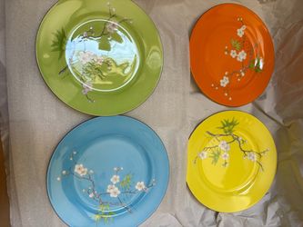 4 NEW matching Asianera hand-painted bone china plates