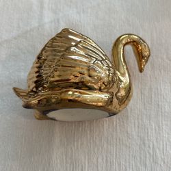 Gold Plated Swan Small Vase.  About 5.5 Inches Long And 3.5 Inches High