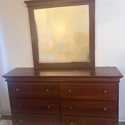 Reddish-Brown Dresser and Nightstand Set with Mirror