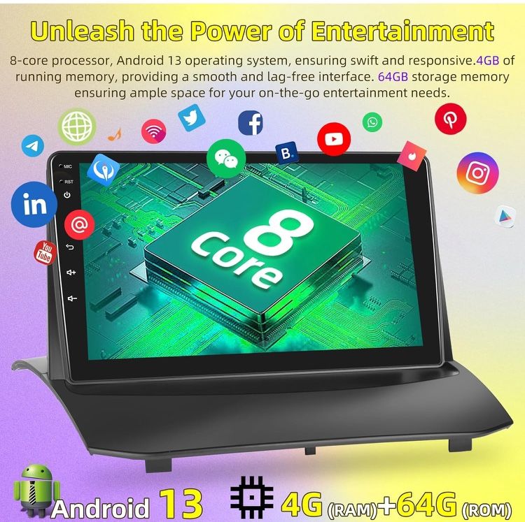 8 Core Car Radio for Ford Fiesta 2009 2010 2014 with Wireless Carplay & Android Auto Android 13 4+64G 9 Inch Touchscreen Radio with WiFi & 32EQ DS Audio & Speakers