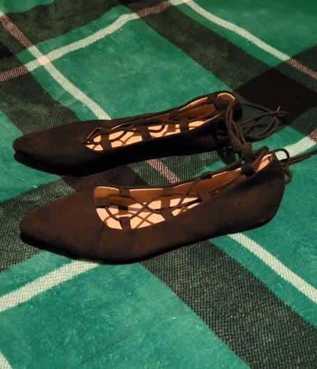 WOMENS FAUX SUEDE LACE UP BALLET FLATS BLACK SIZE 8