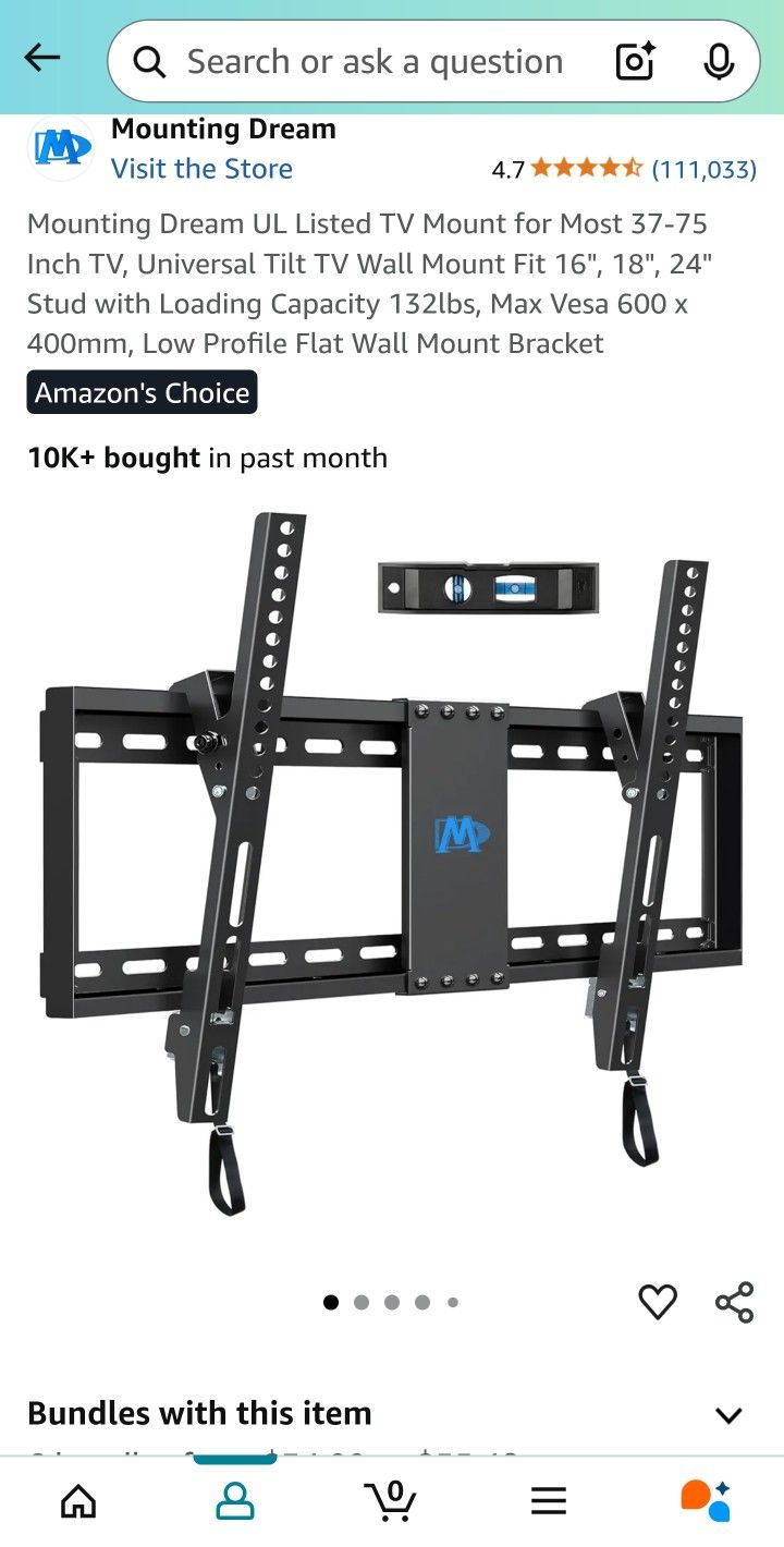 Mounting Dream UL Listed TV Mount for Most 37-75 Inch TV, Universal Tilt TV Wall Mount