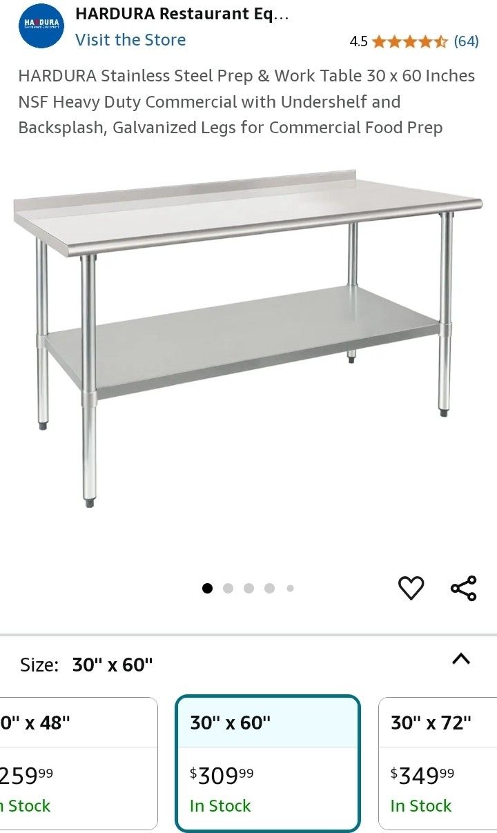 Hardura Stainless Steel Prep Table With Backsplash