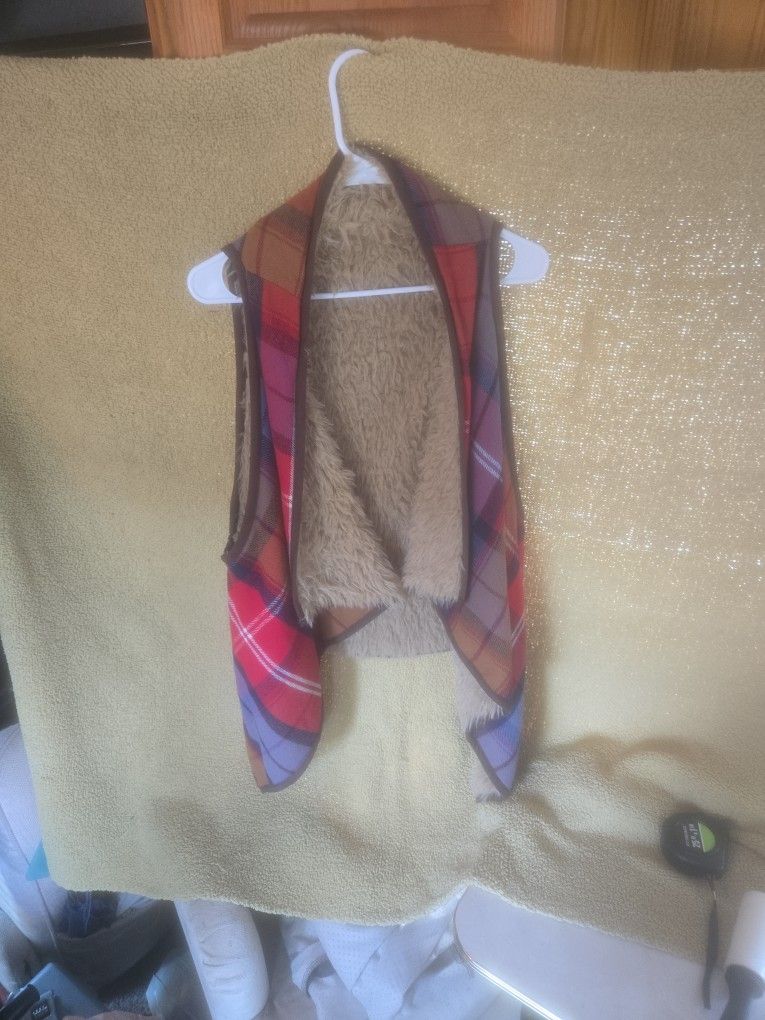 BOHO FAUX FUR & PLAID VEST