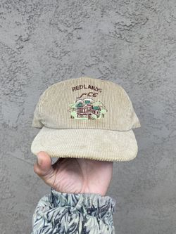 Vintage 1980s Redlands SCE Beige Corduroy SnapBack Hat Made In USA 