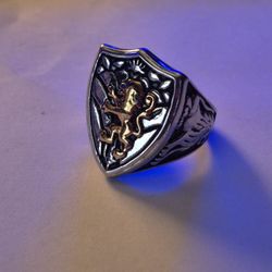 Stainless Steel 3D Lion Shield Ring Size 11