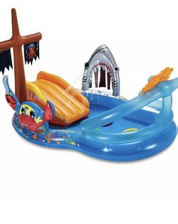 Summer Waves Pirate Ship Kids Swim Center Inflatable Swimming Pool Slide New