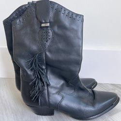 VINTAGE size 10 women’s black leather CODE WEST COWGIRL BOOTS boho style 