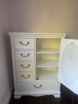 White Wood Armoire Dresser with Drawers