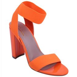 Neon Orange Womens Chunky Heel