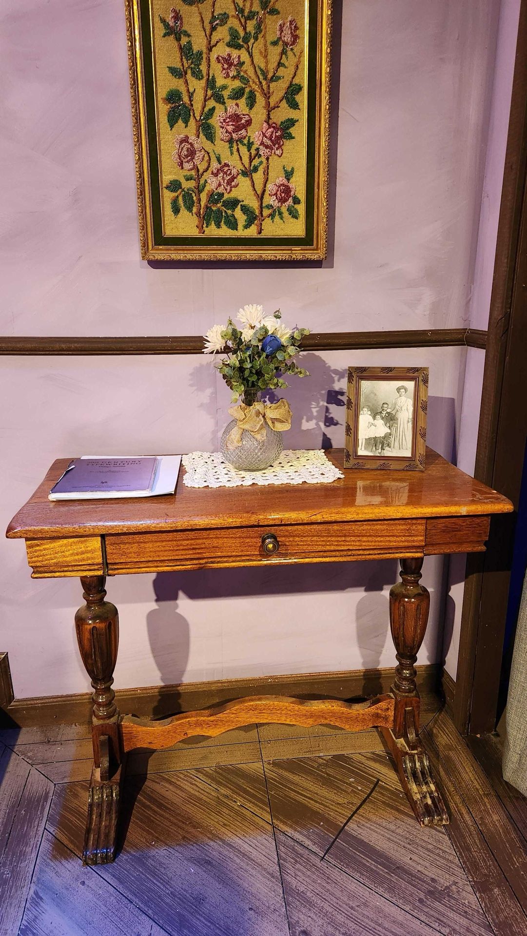 Wood Console Tables And Vintage Sewing Machine