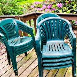 9 Green Plastic Chairs LOT