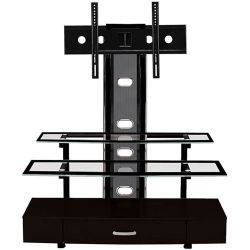 Black TV Stand with Mount and Glass Shelves