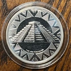 1 Oz Silver Azteca Mesoamerican Pyramid Aztec Sun Stone  .999 FS